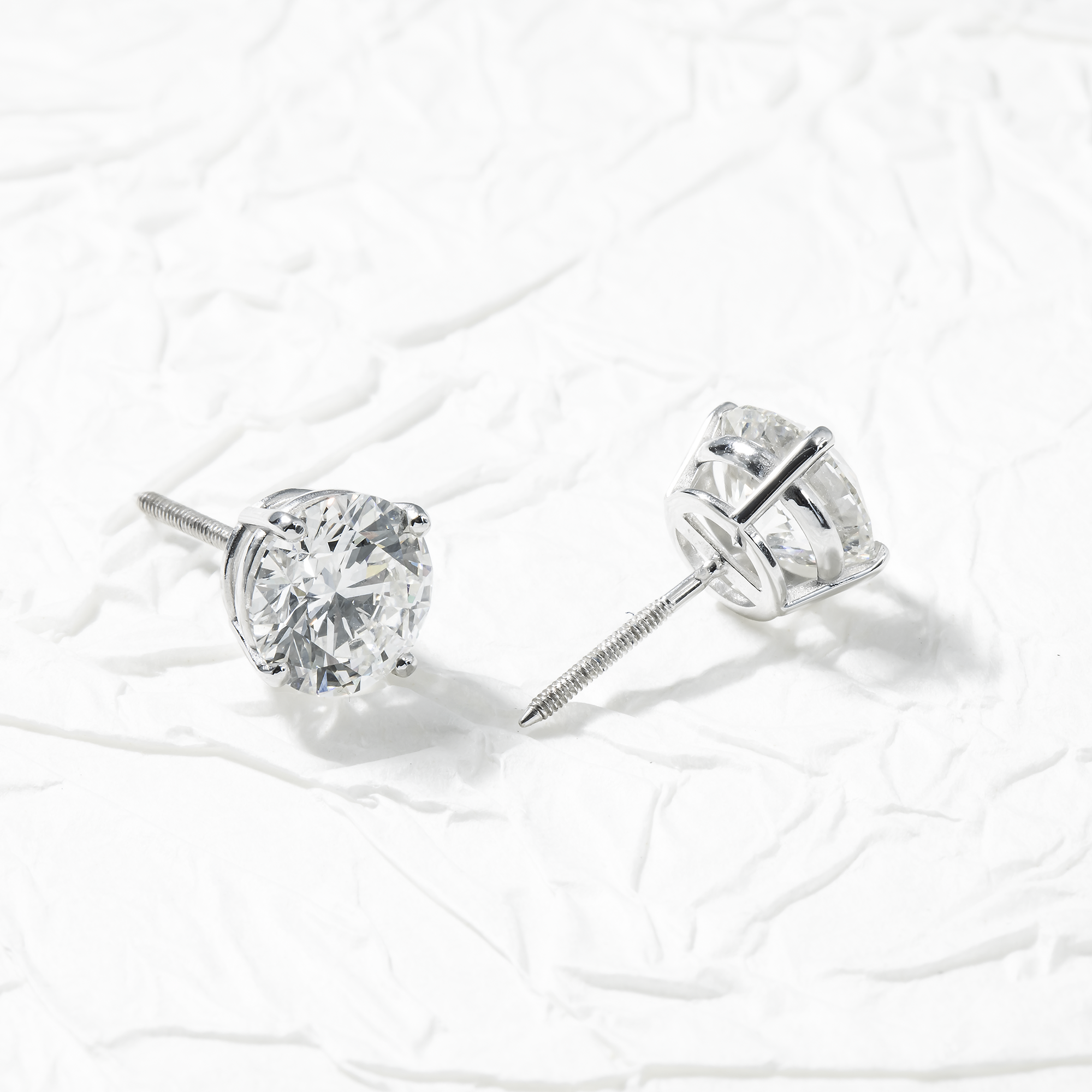 Igi 14K White Gold 2.1Ct Each Solitaire Round Diamond Sud Earrings 4.21Ctw