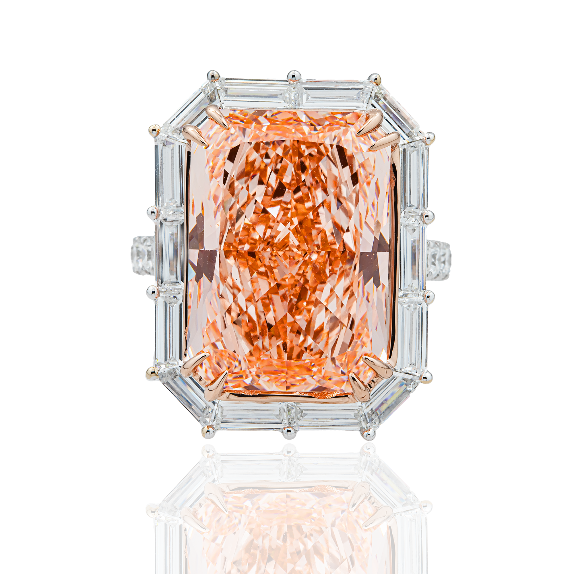 18K White Gold 16.10ct Radiant Fancy Pink Diamond Ring 18.86ctw