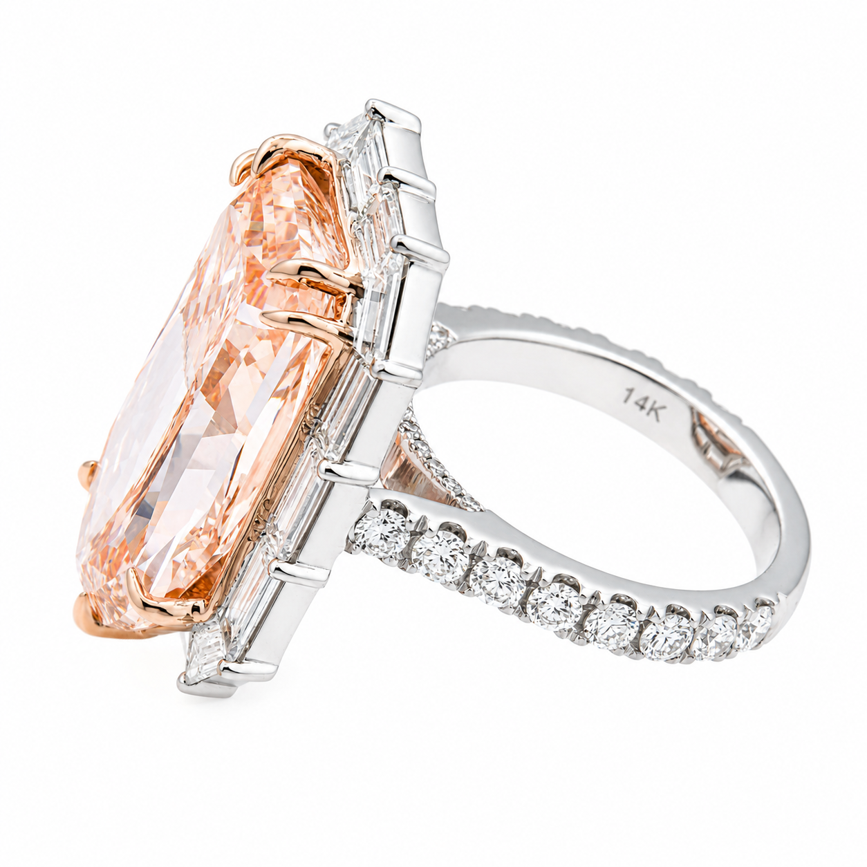 18K White Gold 16.10ct Radiant Fancy Pink Diamond Ring 18.86ctw