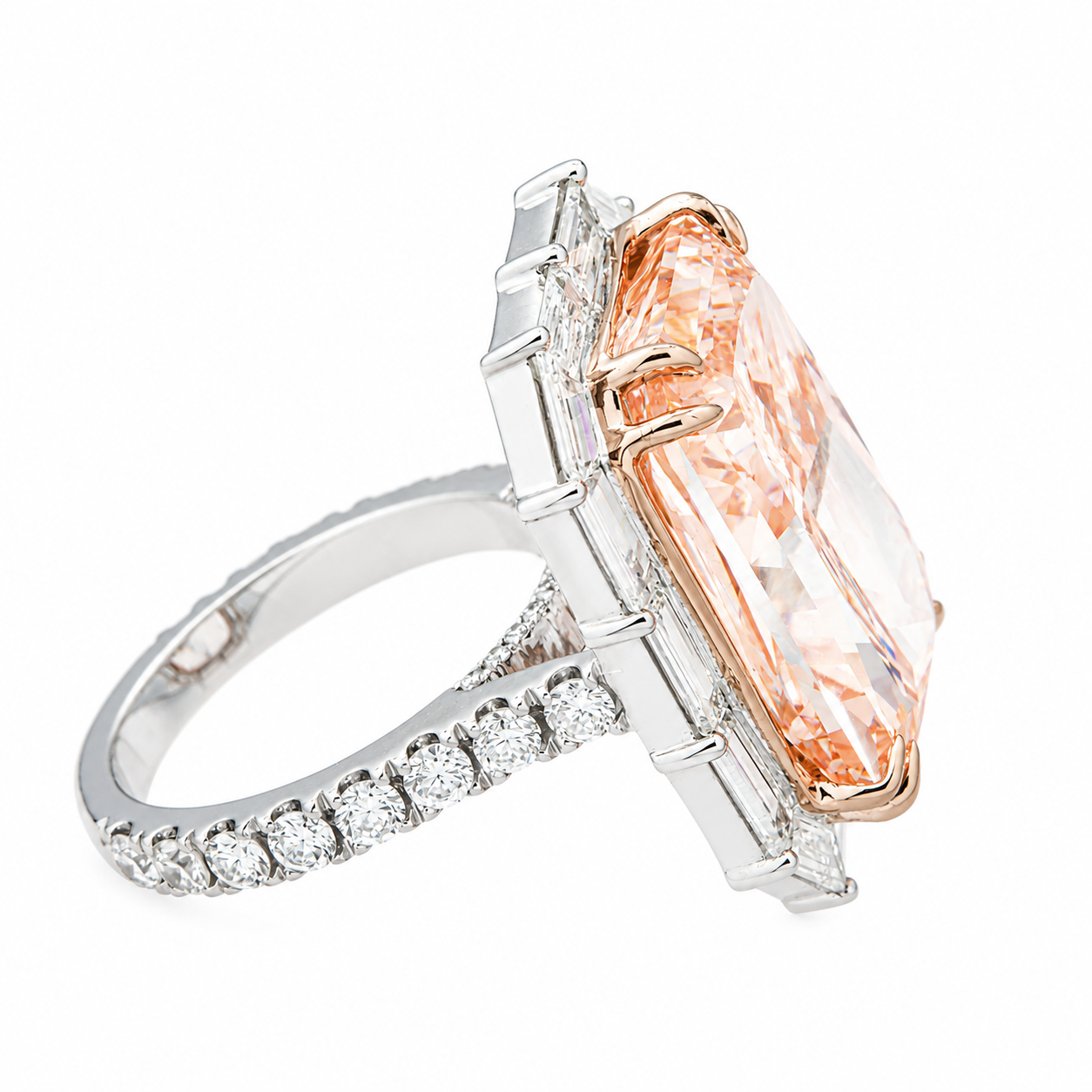 18K White Gold 16.10ct Radiant Fancy Pink Diamond Ring 18.86ctw