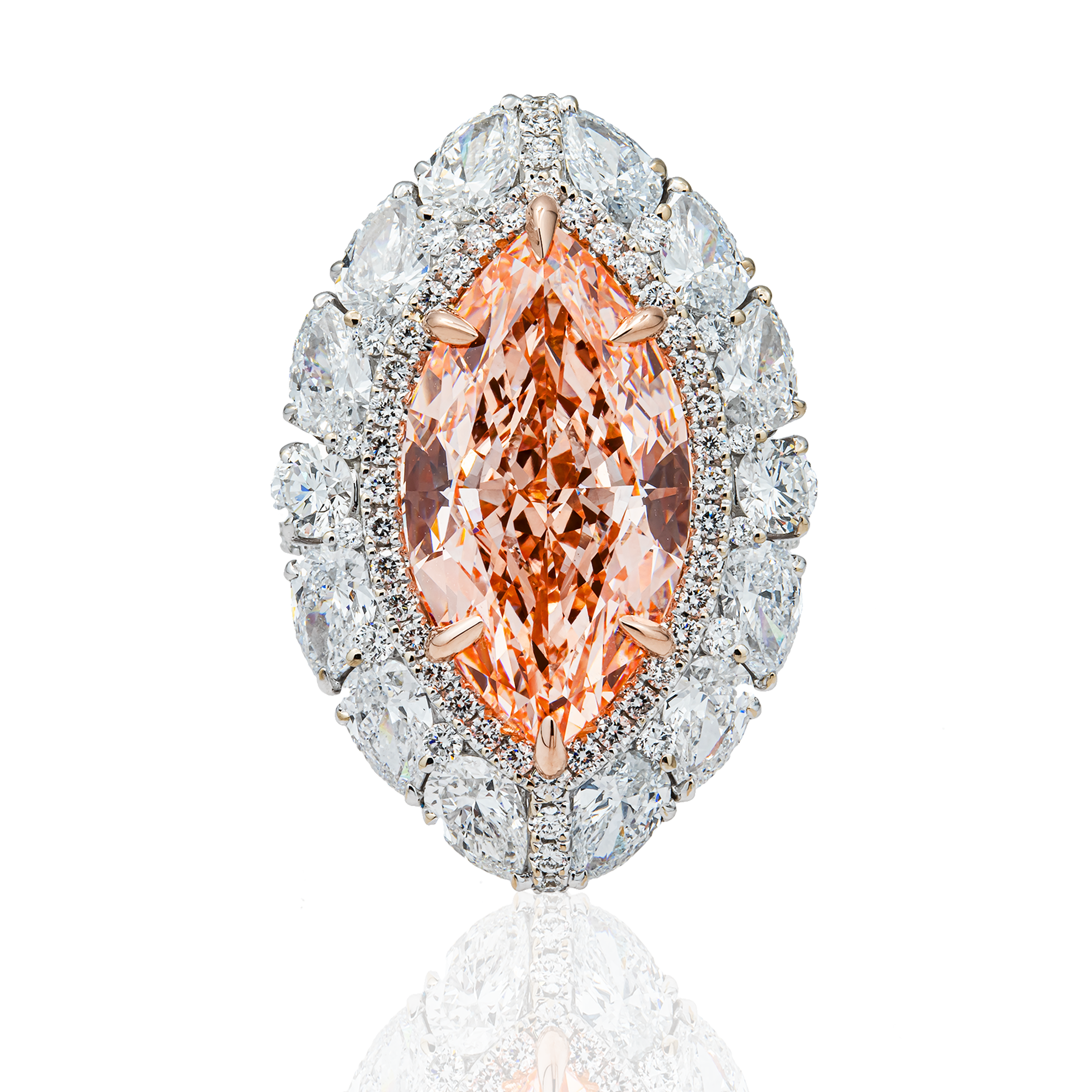 18K White Gold 10.24ct Marquise Fancy Pink Diamond Ring 15.26ctw