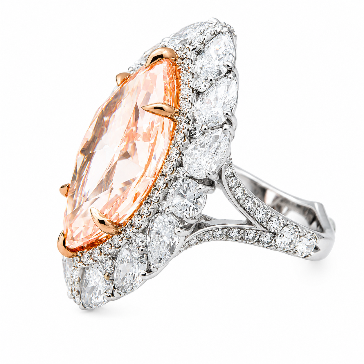 18K White Gold 10.24ct Marquise Fancy Pink Diamond Ring 15.26ctw