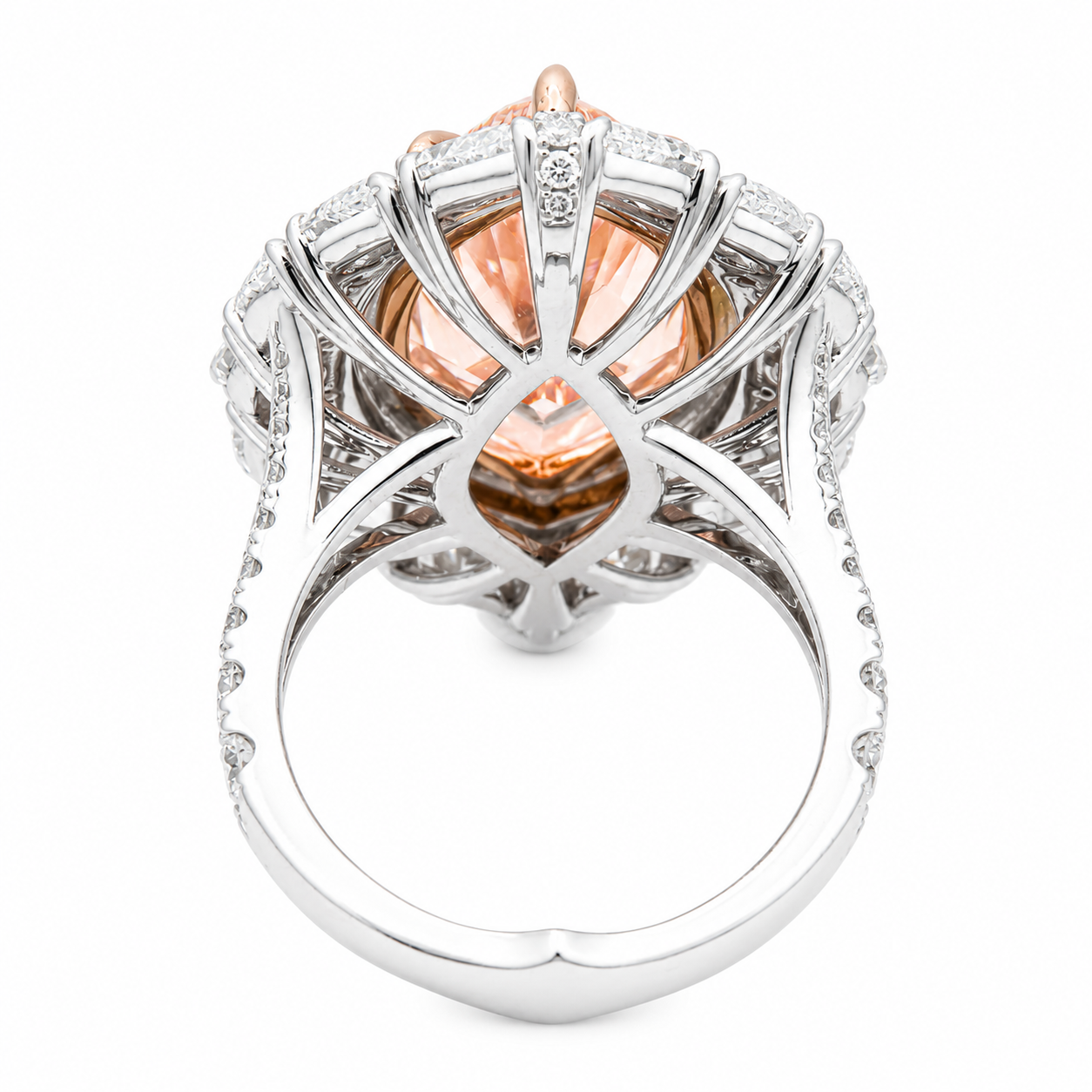 18K White Gold 10.24ct Marquise Fancy Pink Diamond Ring 15.26ctw