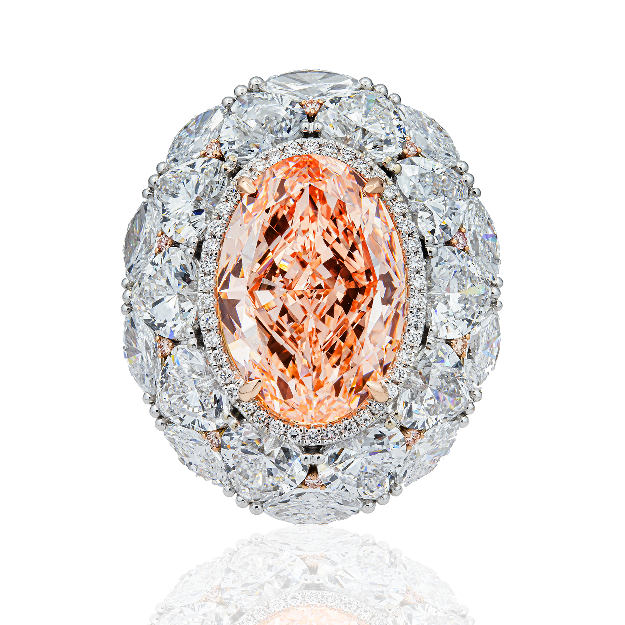 18K White Gold 14.06ct Oval Fancy Pink Diamond Ring 27.04ctw