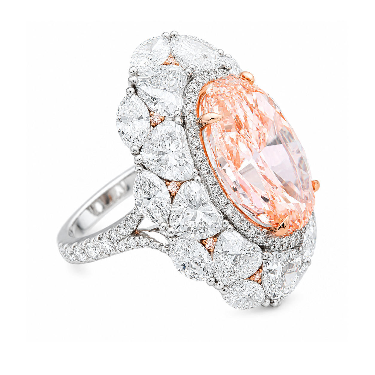 18K White Gold 14.06ct Oval Fancy Pink Diamond Ring 27.04ctw