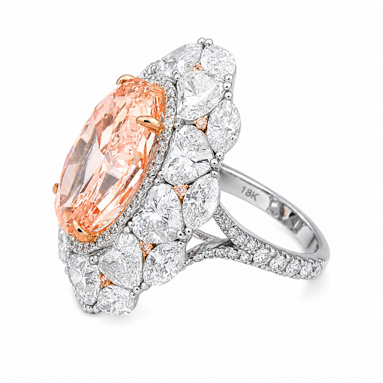 18K White Gold 14.06ct Oval Fancy Pink Diamond Ring 27.04ctw