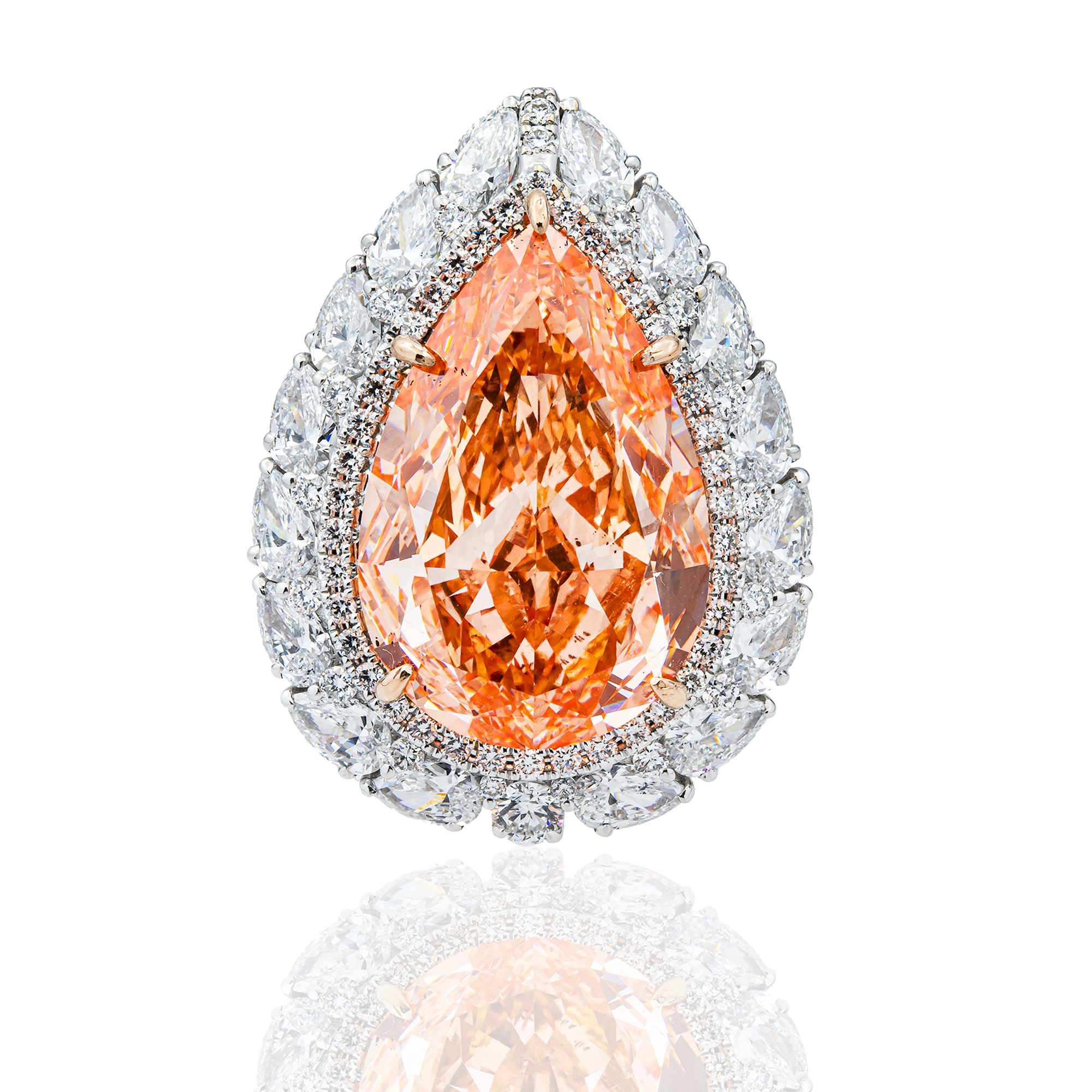18K White Gold 19.40ct Pear Fancy Pink Diamond Ring 23.80ctw