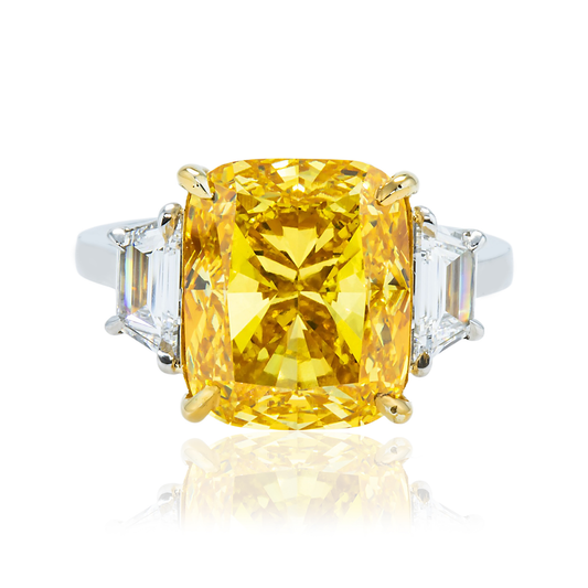 Platinum Cushion Cut Fancy Vivid Yellow Diamond Engagement Ring 8.85ctw