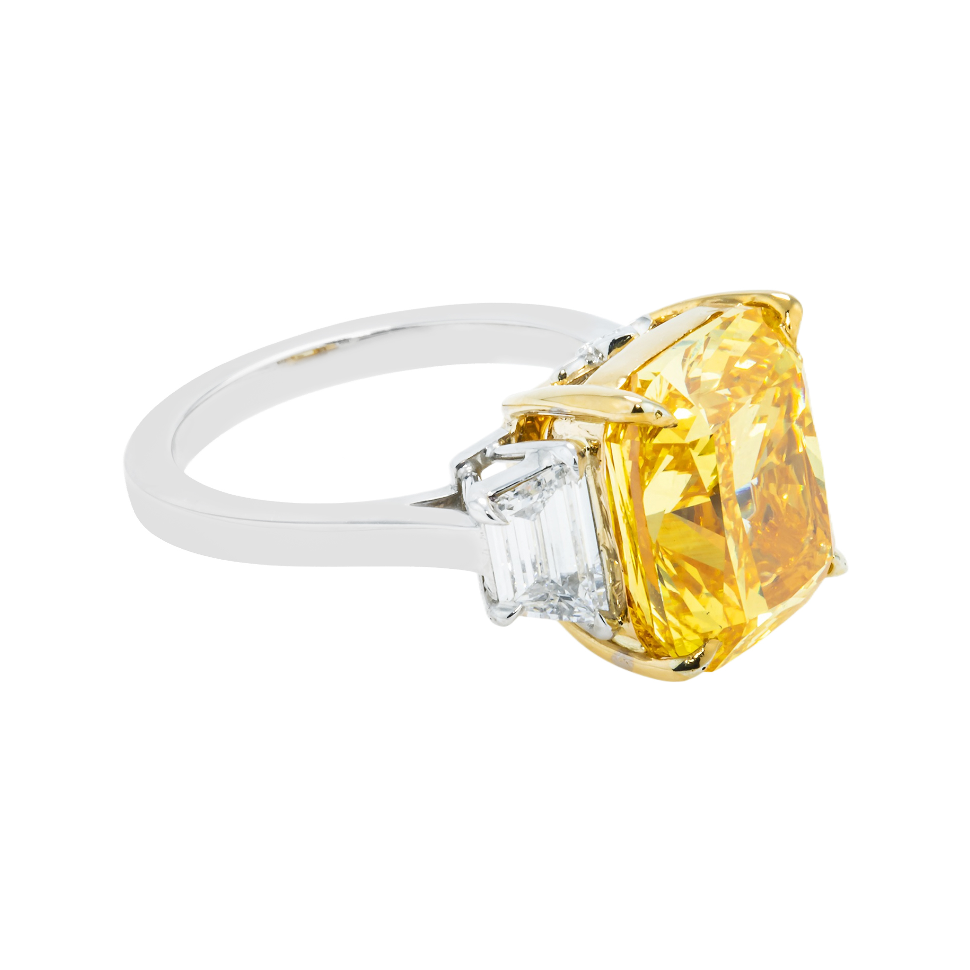 Platinum Cushion Cut Fancy Vivid Yellow Diamond Engagement Ring 8.85Ctw Bridal