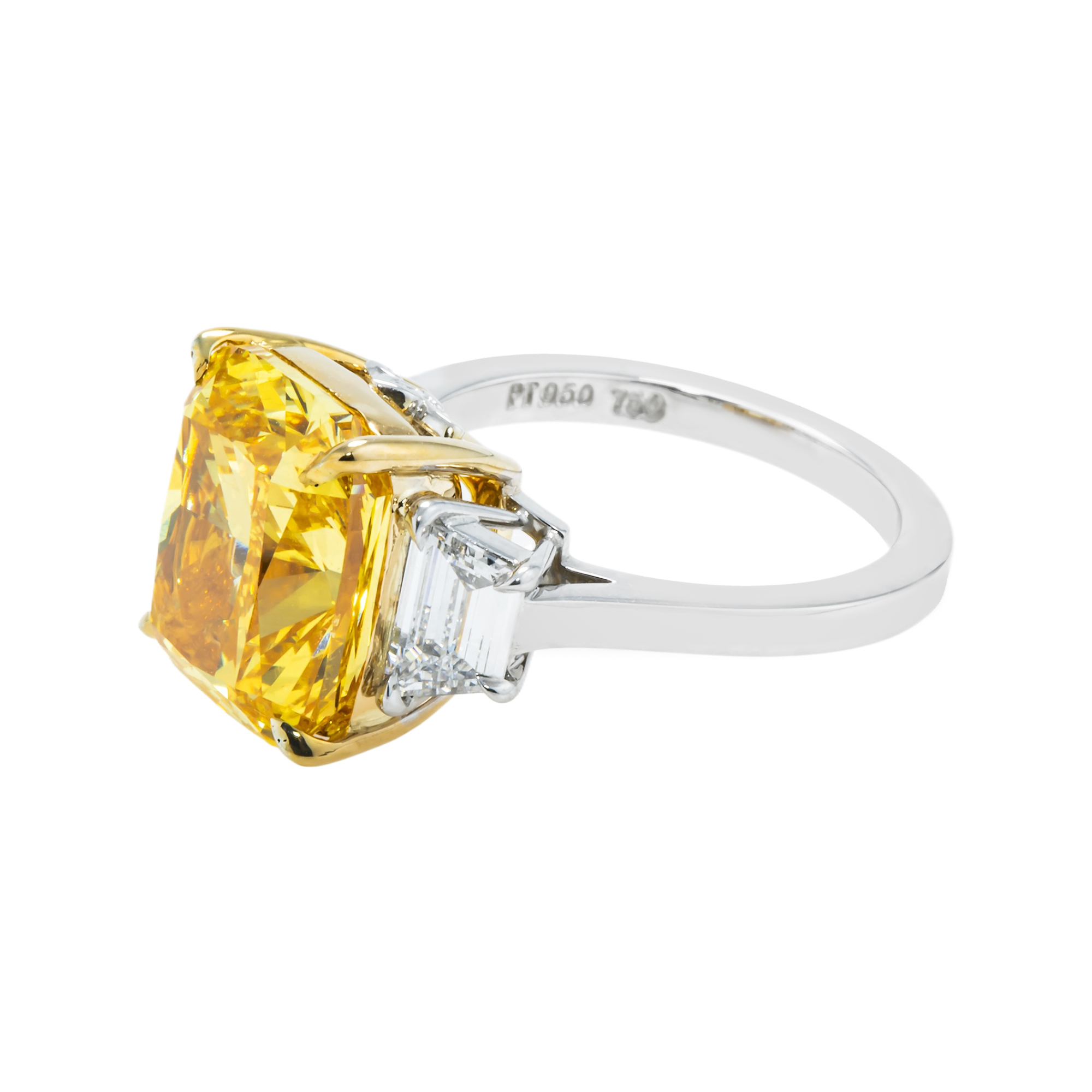 Platinum Cushion Cut Fancy Vivid Yellow Diamond Engagement Ring 8.85Ctw Bridal