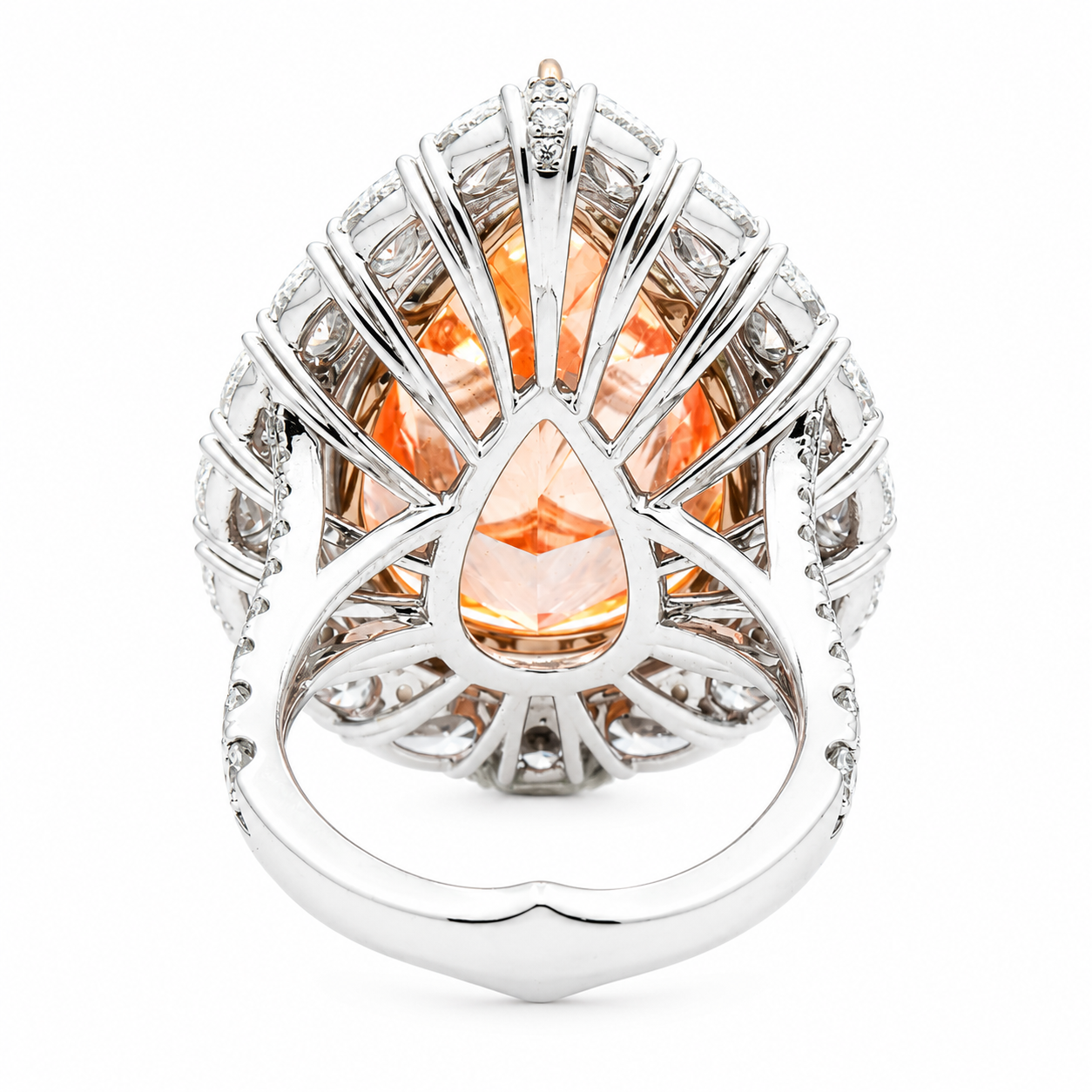18K White Gold 19.40ct Pear Fancy Pink Diamond Ring 23.80ctw