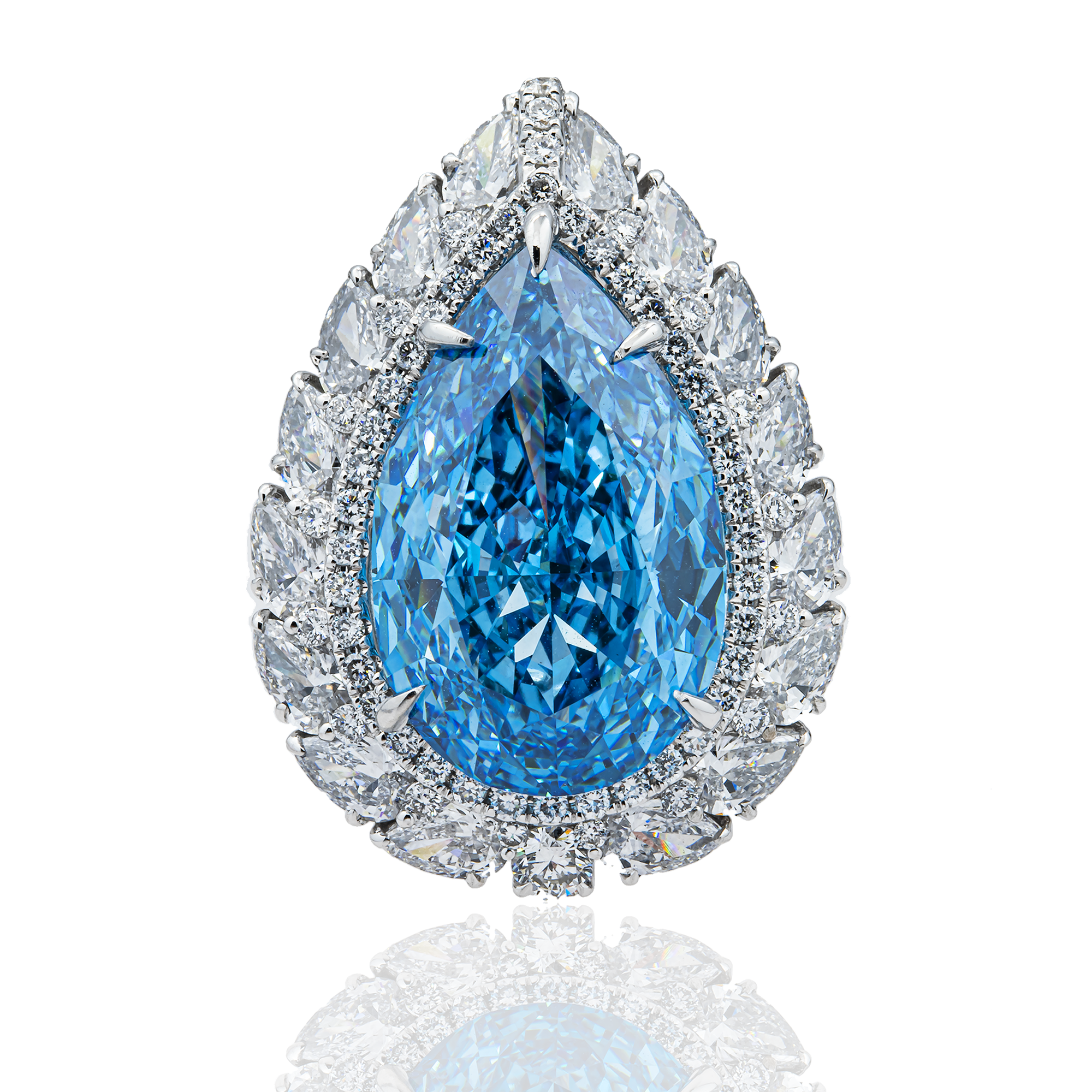 18K White Gold 14.64ct Pear Fancy Blue Diamond Ring 18.79ctw