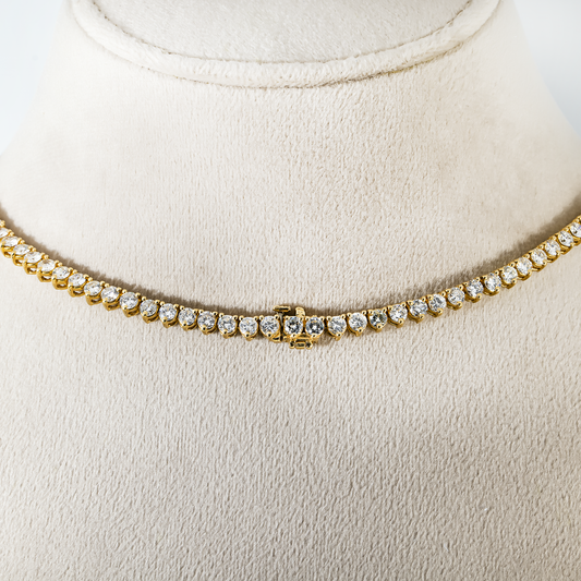 14K Yellow Gold 3- Prong Round Diamond Tennis Chain 26.17ct