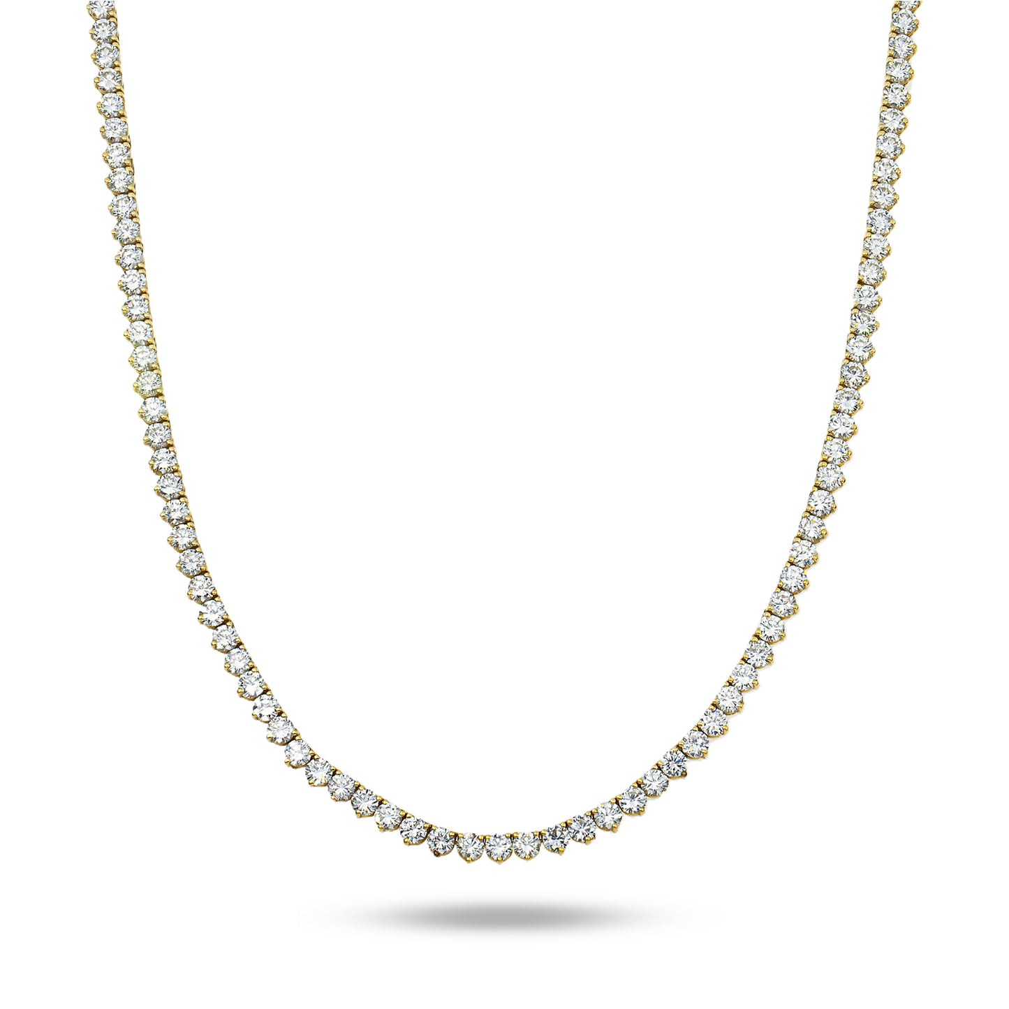 14K Yellow Gold 3-prong Round Diamond Tennis Chain 47.10ct