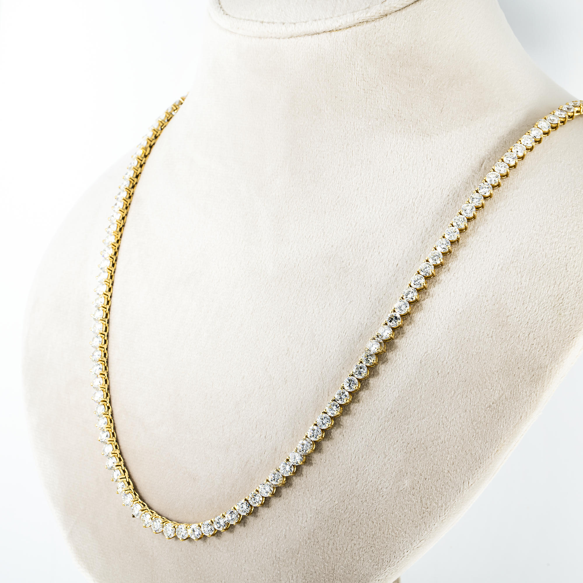 14K Yellow Gold 3-Prong Round Diamond Tennis Chain 47.10Ct Chains