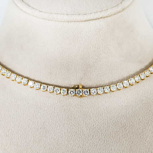 14K Yellow Gold 3-prong Round Diamond Tennis Chain 47.10ct