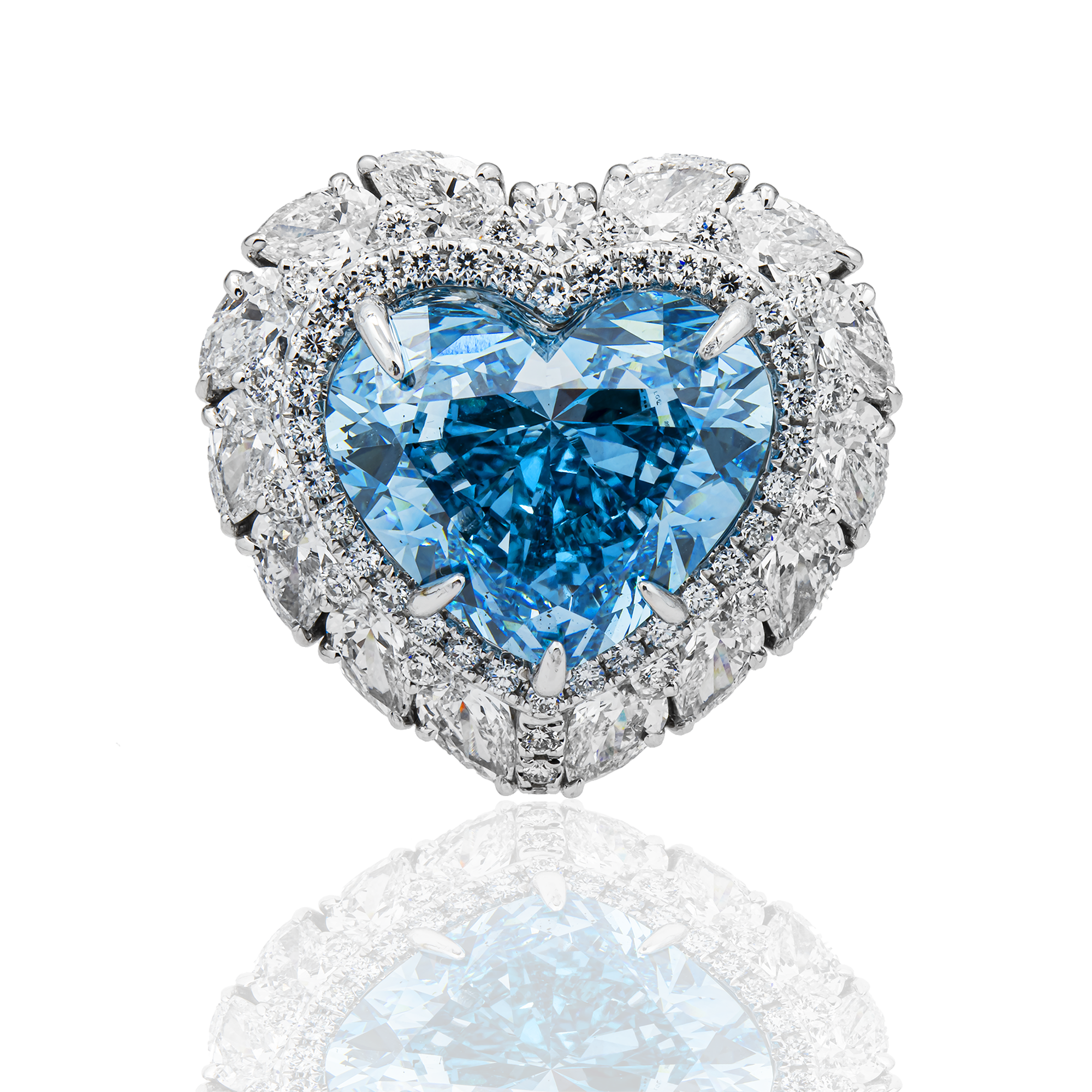 18K White Gold 10.27ct Heart Fancy Blue Diamond Ring 14.12ctw