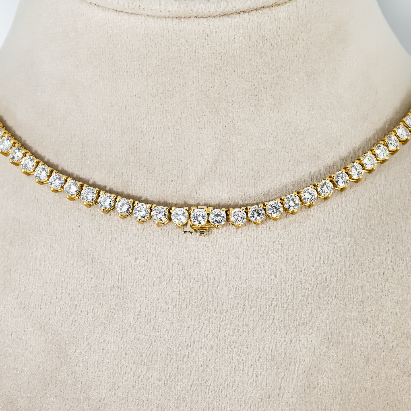 14K Yellow Gold 3-Prong Round Diamond Tennis Chain 33.50ct