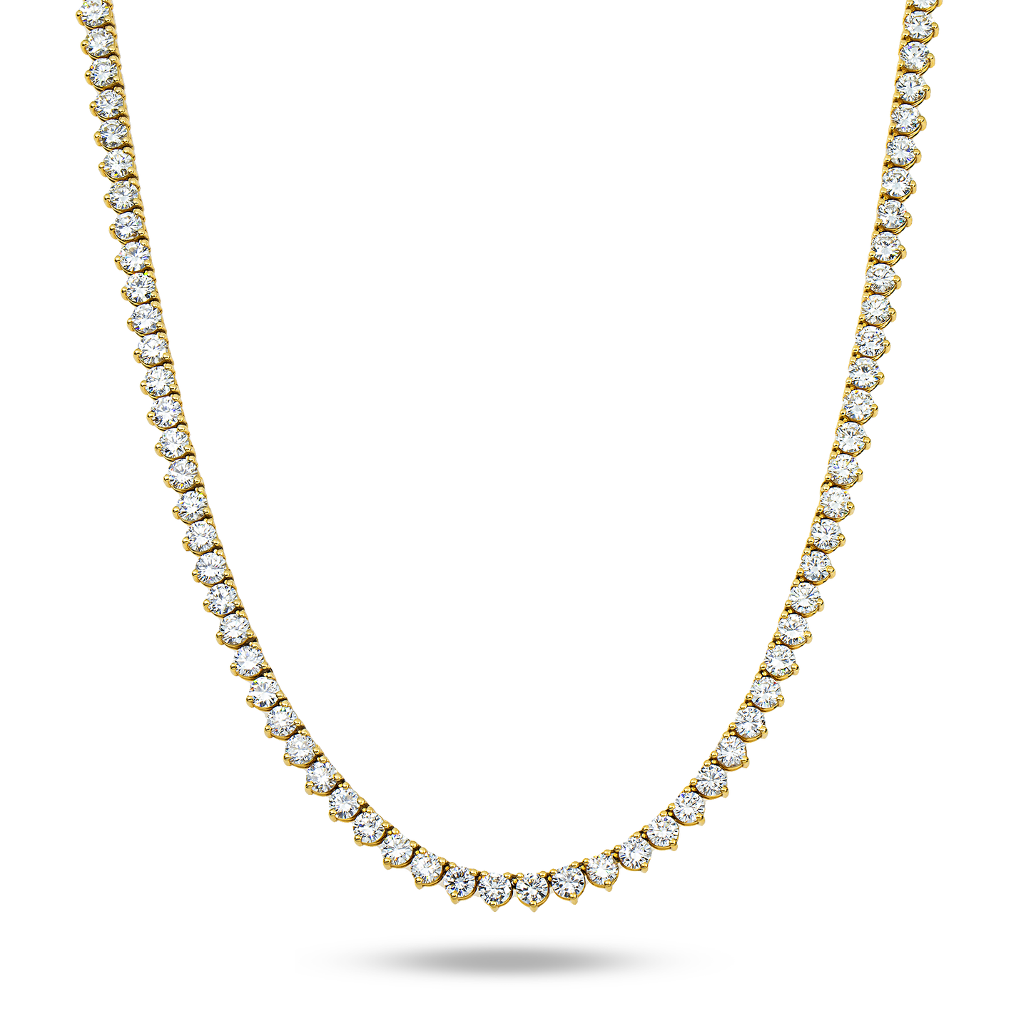 14K Yellow Gold 3-Prong Round Diamond Tennis Chain 33.50ct