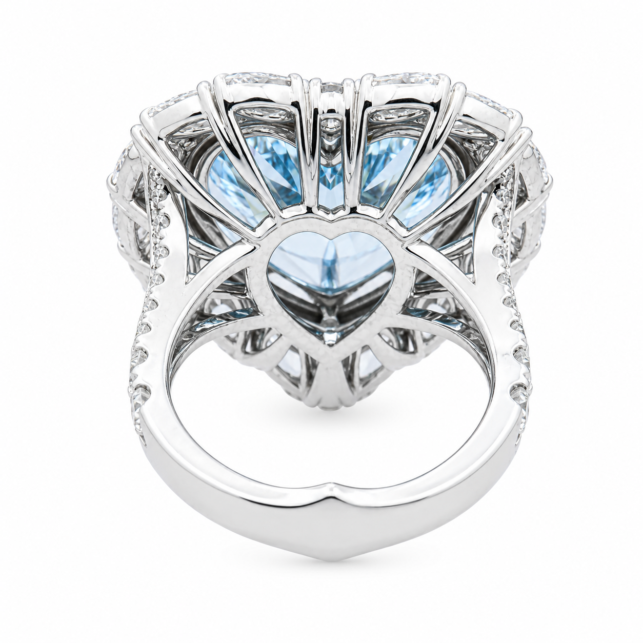 18K White Gold 10.27ct Heart Fancy Blue Diamond Ring 14.12ctw