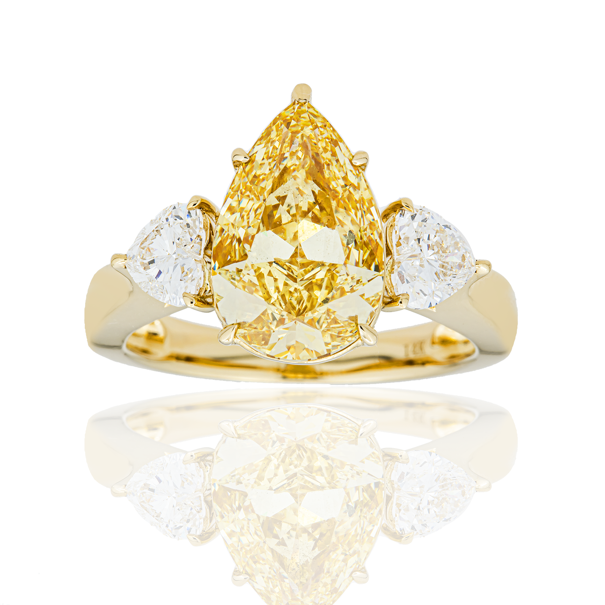 14K Yellow Gold 4.04ct Pear Fancy Yellow Diamond Ring 4.93ctw