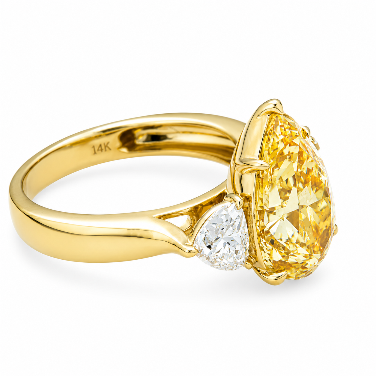 14K Yellow Gold 4.04ct Pear Fancy Yellow Diamond Ring 4.93ctw