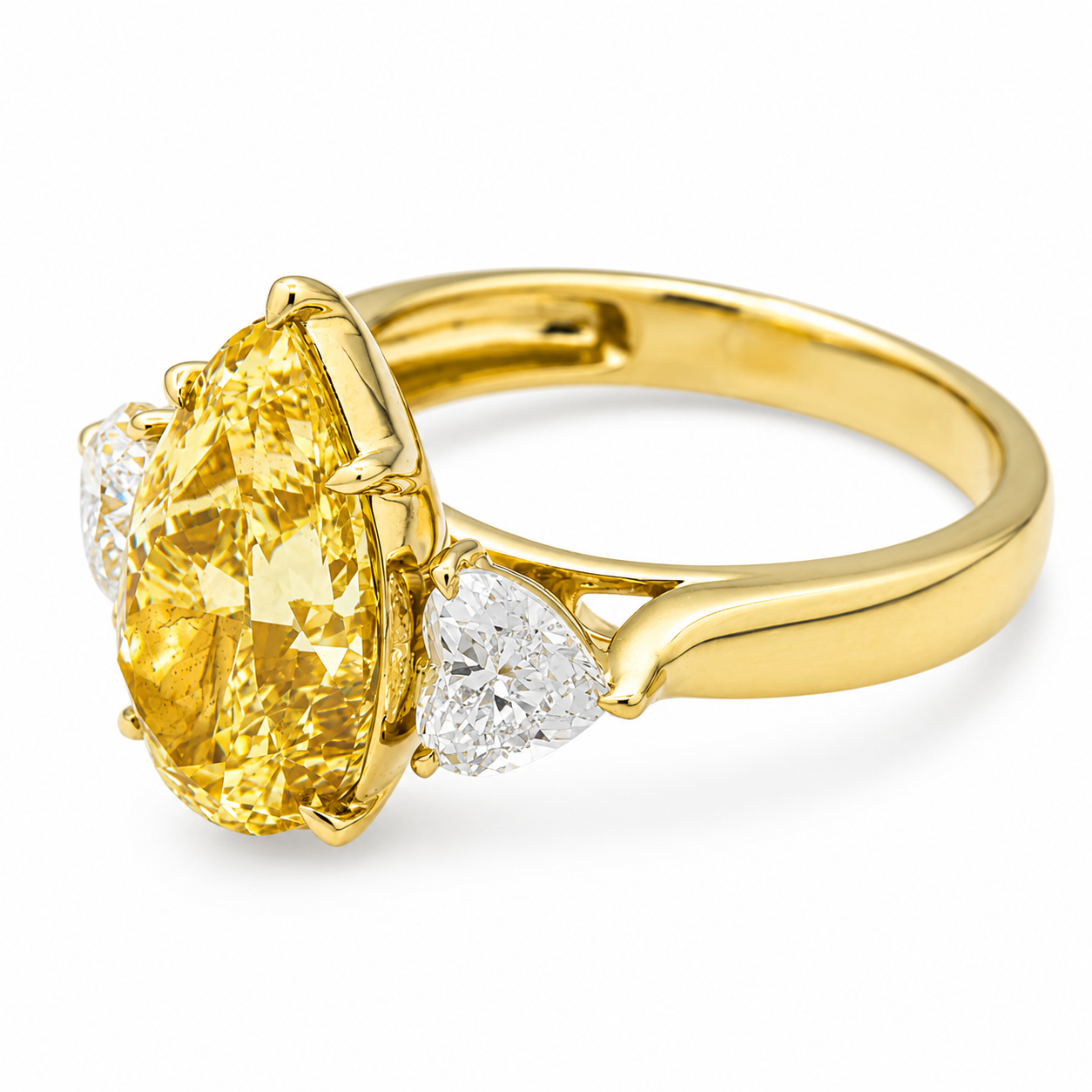 14K Yellow Gold 4.04ct Pear Fancy Yellow Diamond Ring 4.93ctw