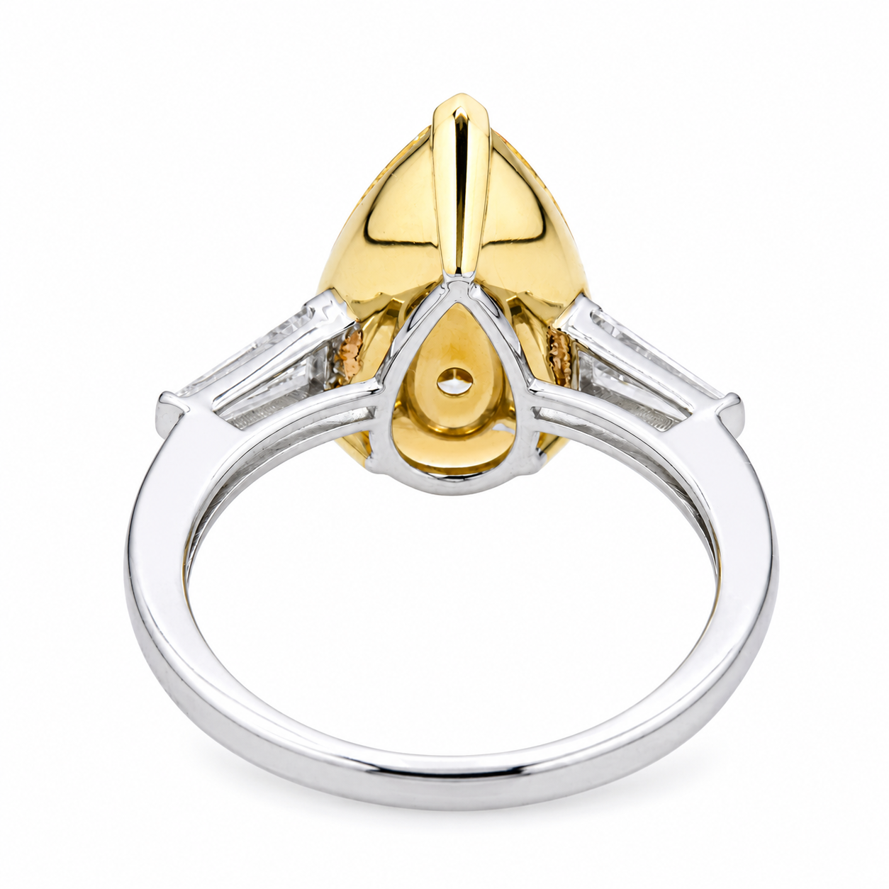 14K White Gold 5.22ct Pear Fancy Yellow Diamond Ring 5.72ctw
