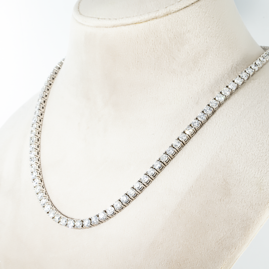 14K White Gold Round Diamond Tennis Chain 27.53ct