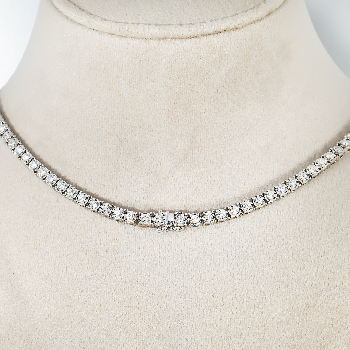 14K White Gold Round Diamond Tennis Chain 7.75ct