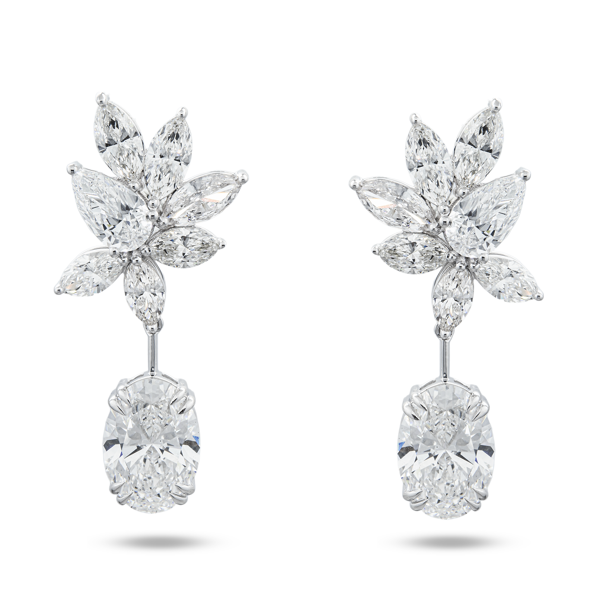 Falling Petal - 14K White Gold Diamond Drop Earrings 13.88ctw