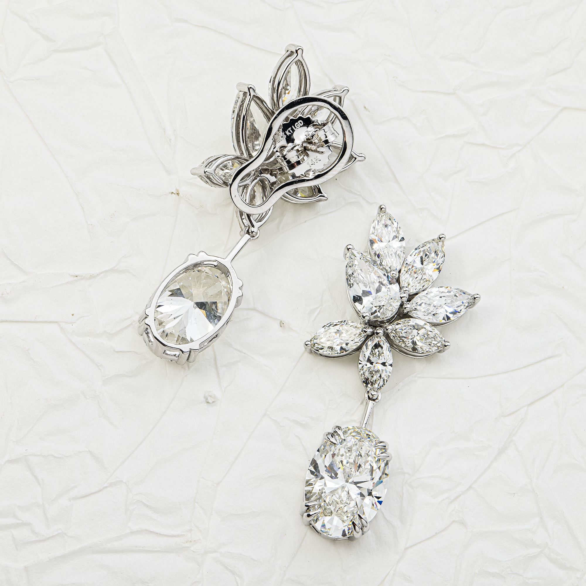Falling Petal - 14K White Gold Diamond Drop Earrings 13.88ctw