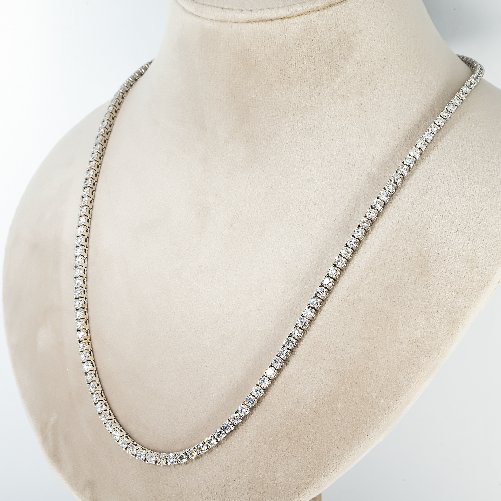 14K White Gold Round Diamond Tennis Chain 26.66Ct (16’’-24’’) Chains
