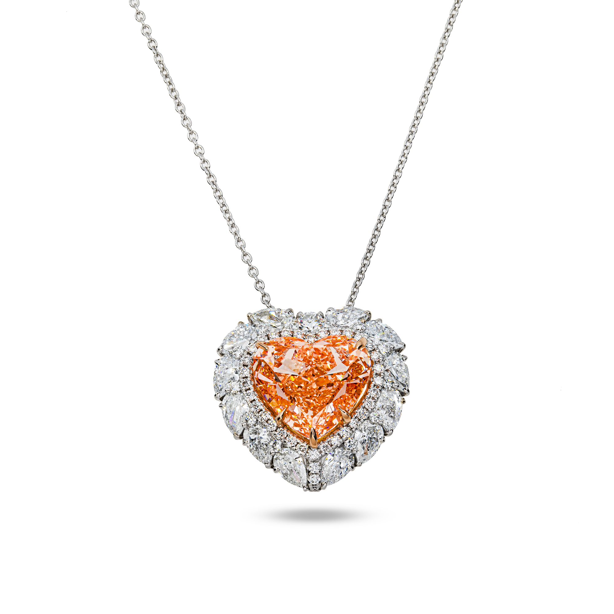 IGI 18K White Gold Heart Fancy Pink Diamond Pendant & Chain Necklace 14.09ctw