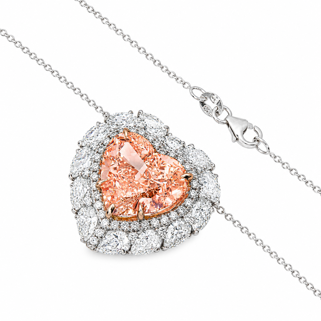 IGI 18K White Gold Heart Fancy Pink Diamond Pendant & Chain Necklace 14.09ctw
