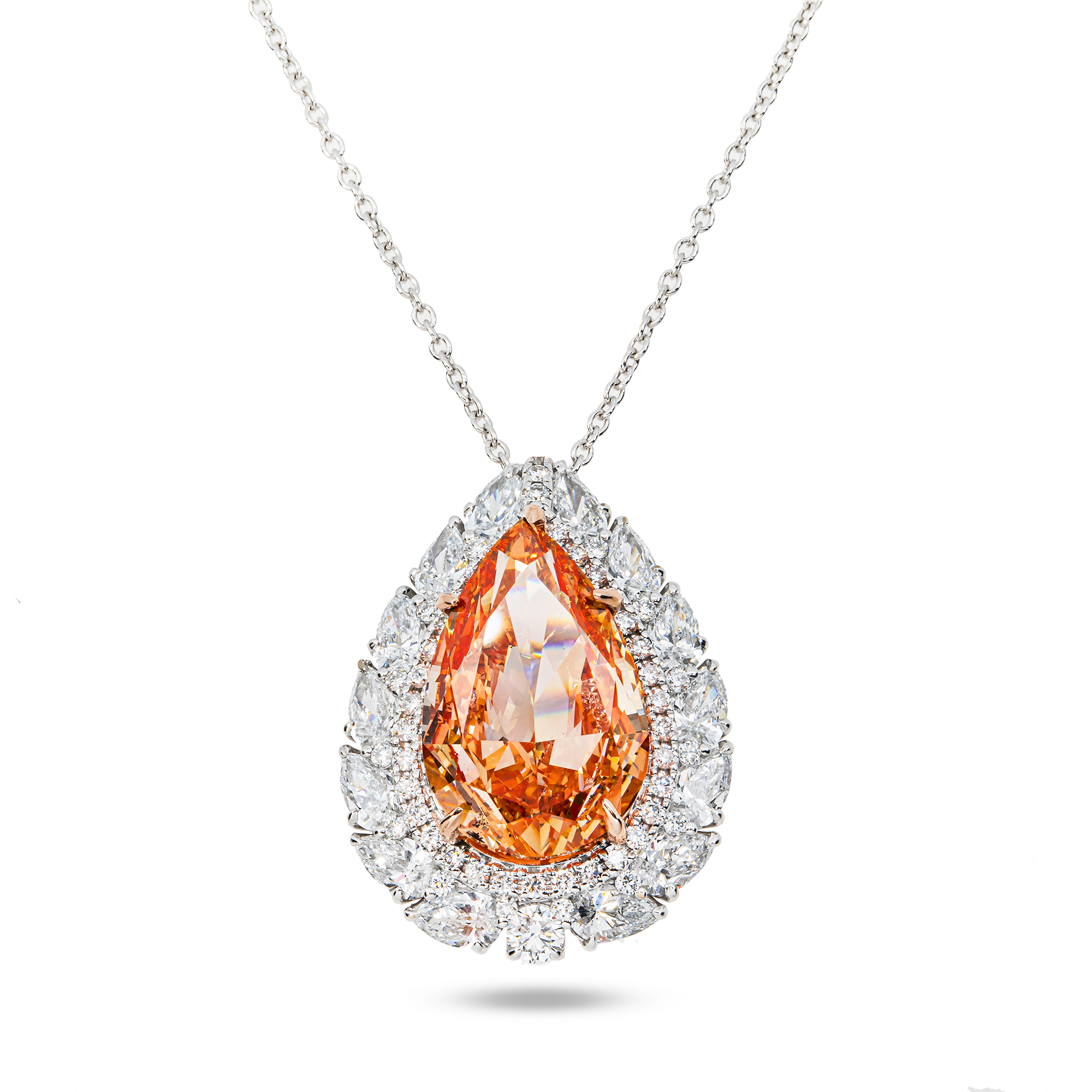 IGI 18K White Gold Pear Fancy Pink Diamond Pendant & Chain Necklace 13.29ctw