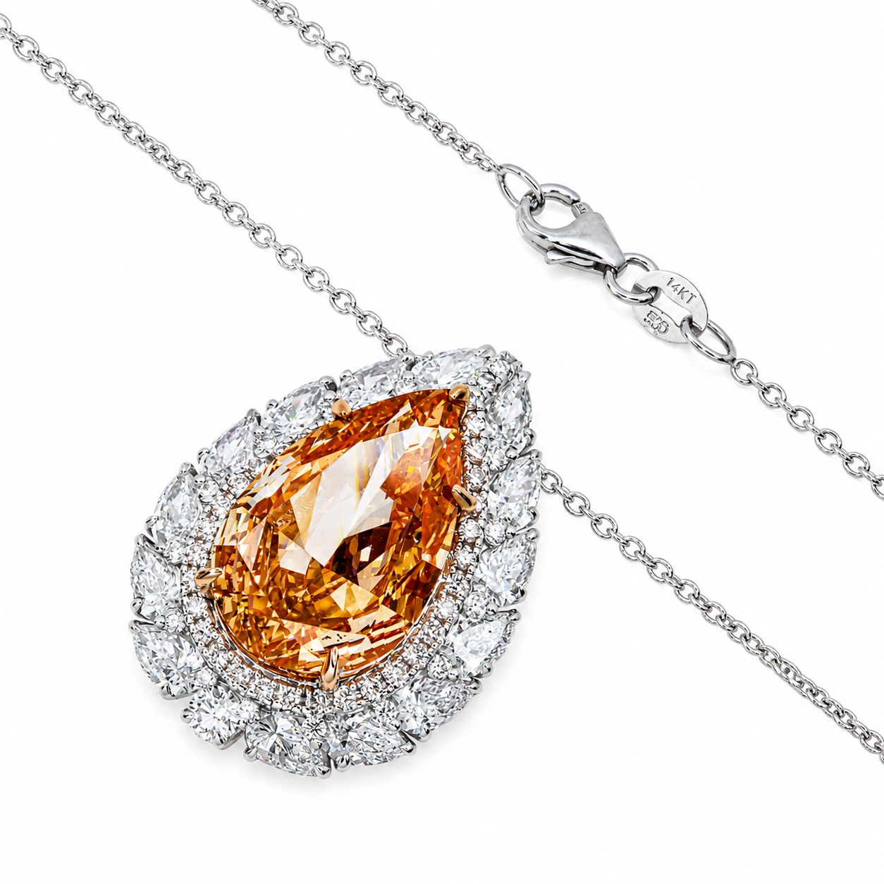 IGI 18K White Gold Pear Fancy Pink Diamond Pendant & Chain Necklace 13.29ctw