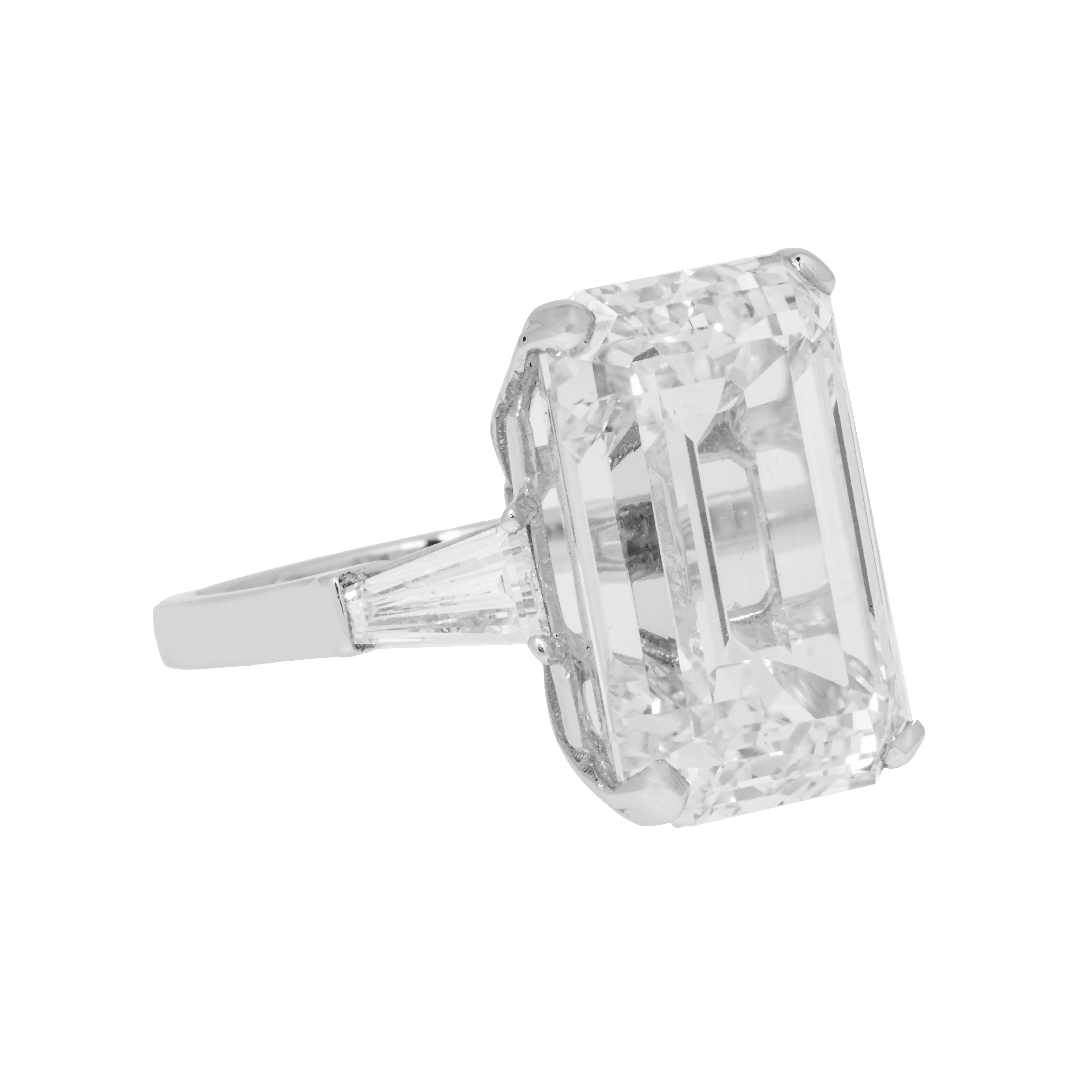 Gia Platinum 18.32Ct Emerald Cut Triple Diamond Engagement Ring 19.40Ctw Bridal