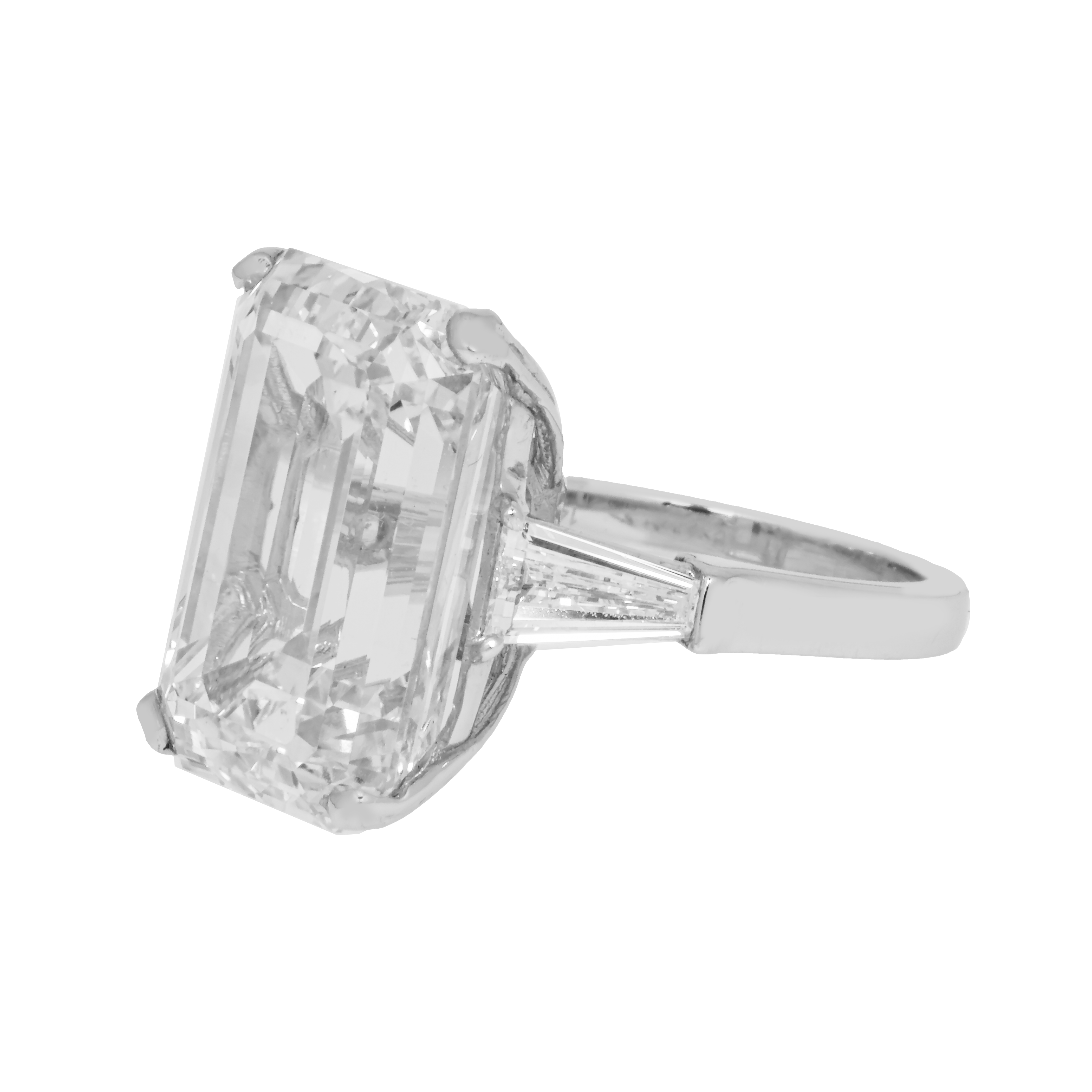 Gia Platinum 18.32Ct Emerald Cut Triple Diamond Engagement Ring 19.40Ctw Bridal