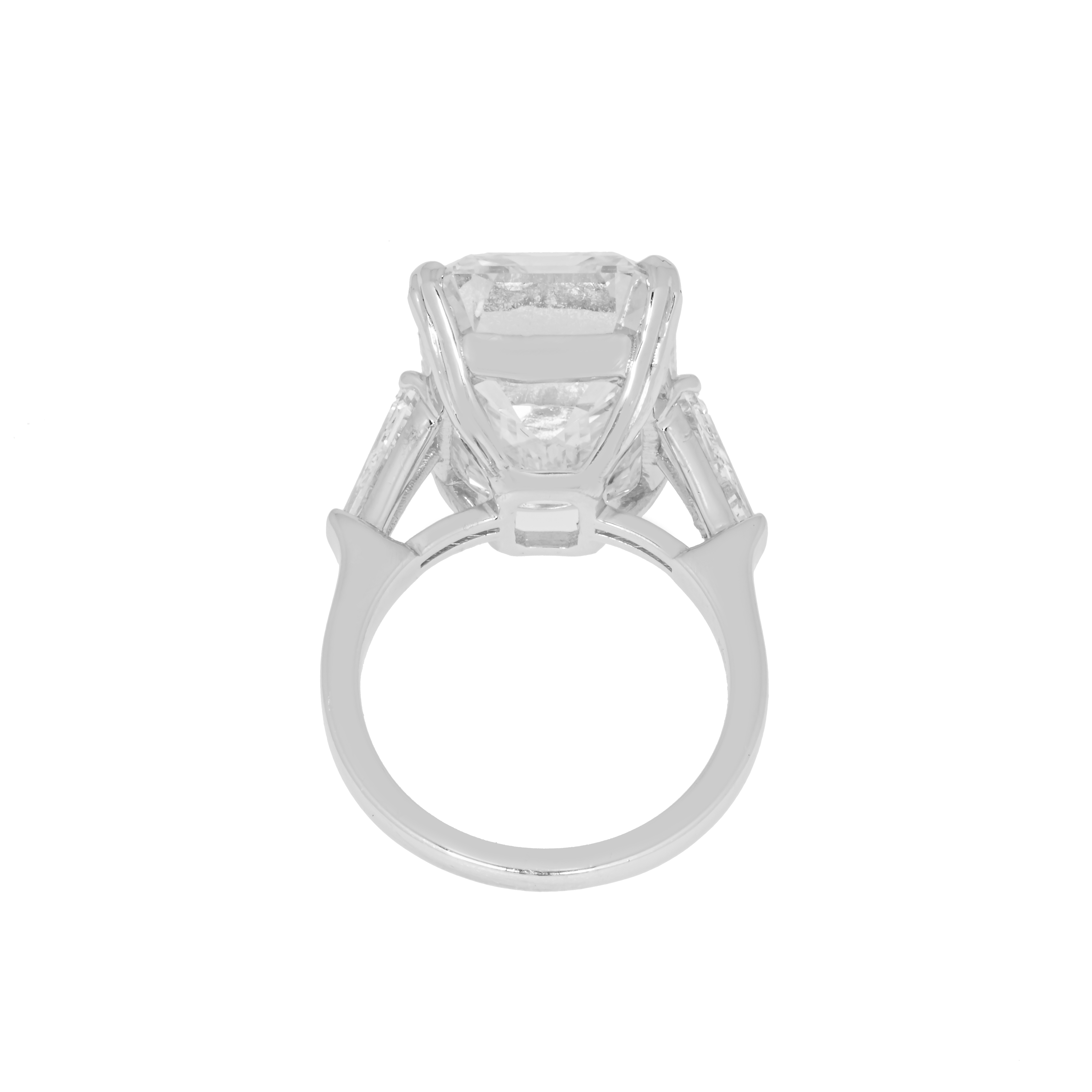 Gia Platinum 18.32Ct Emerald Cut Triple Diamond Engagement Ring 19.40Ctw Bridal