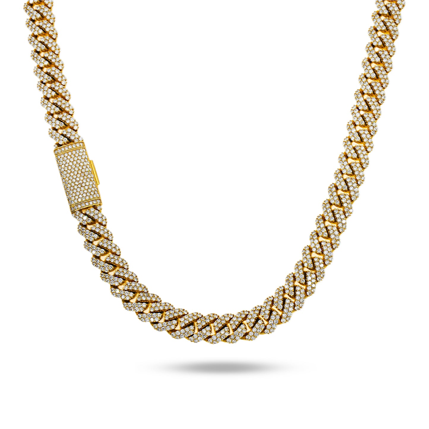 14K Yellow Gold Round Diamond Cuban Link Chain 22.0ct