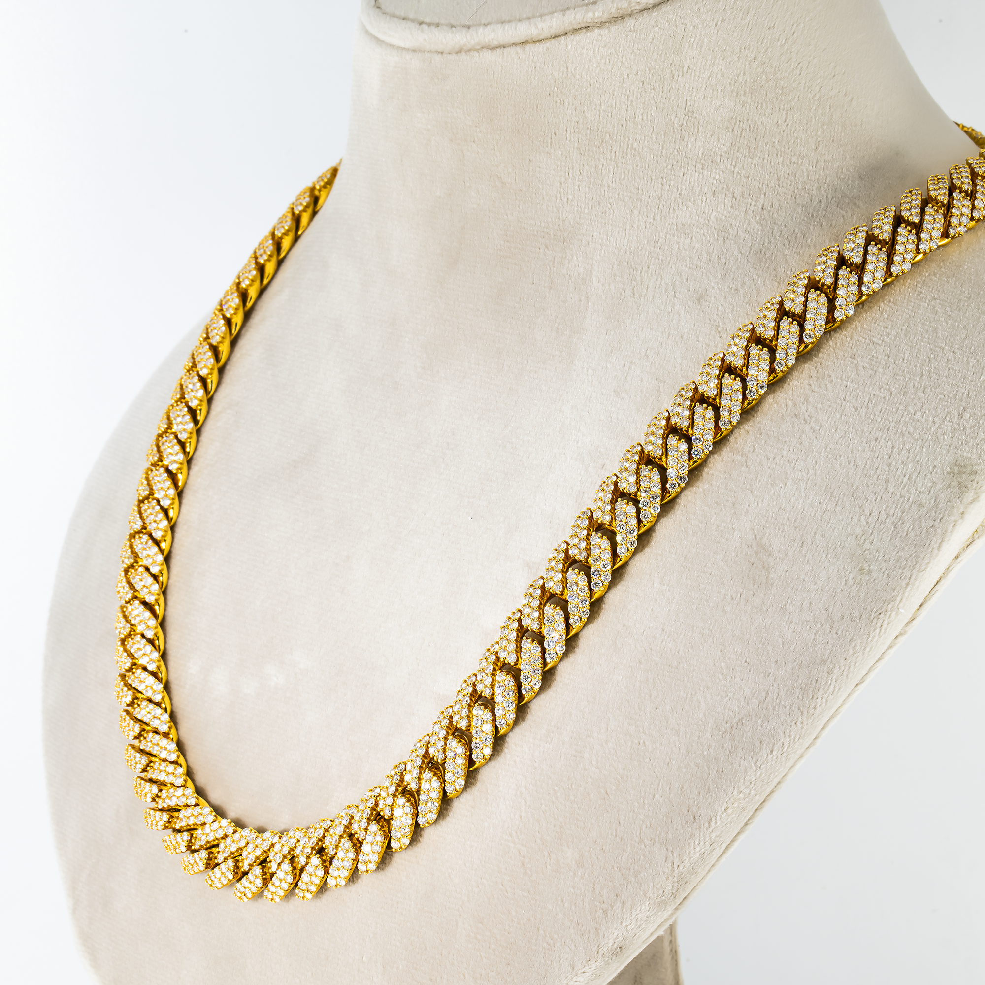 14K Yellow Gold Round Diamond Cuban Link Chain 22.0Ct Chains