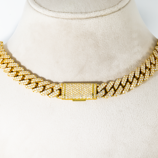 14K Yellow Gold Round Diamond Cuban Link Chain 22.0ct