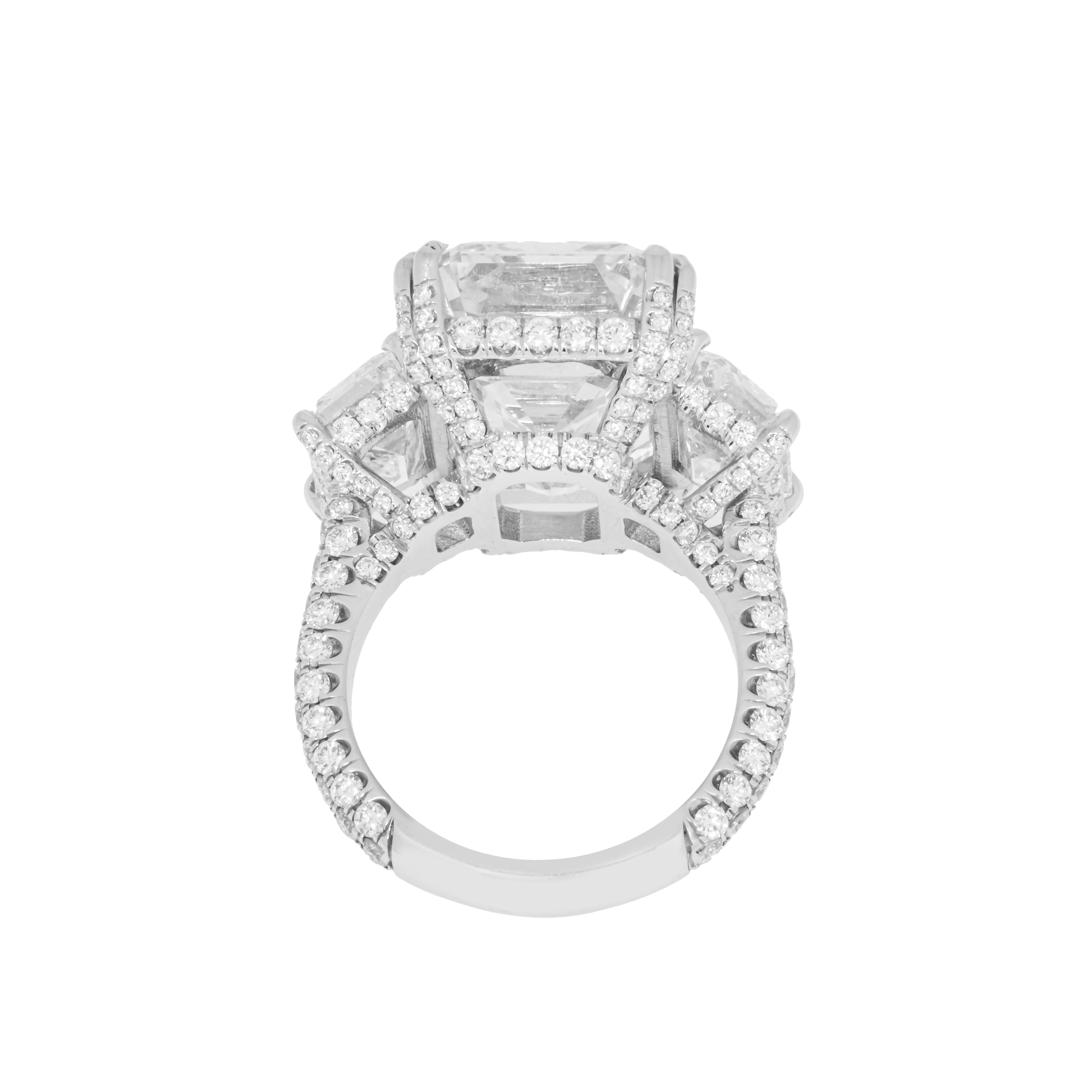 Gia Platinum 18Ct Triple Emerald Cut Diamond Engagement Ring 24.42Ctw Bridal