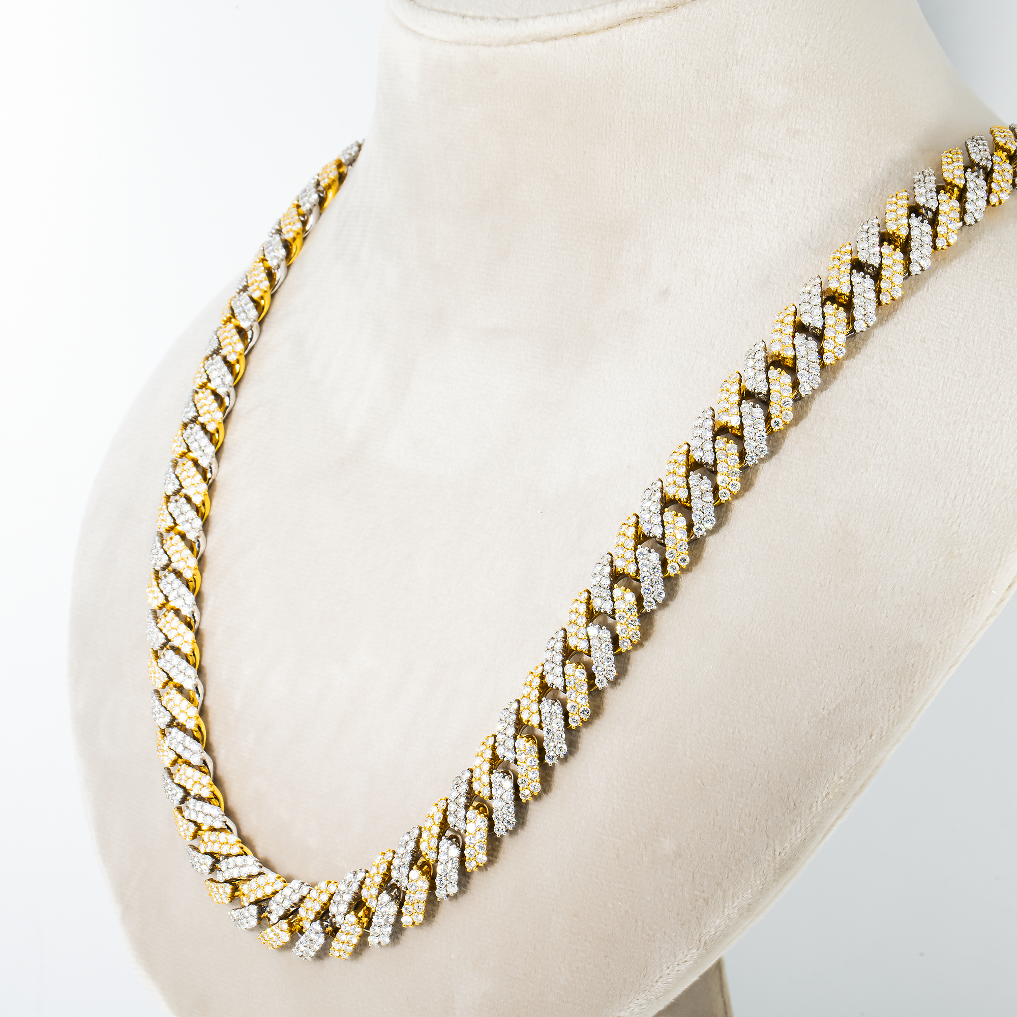 14K Two Tone 12Mm Round & Emerald Diamond Cuban Link Chain 44.12Ct Chains