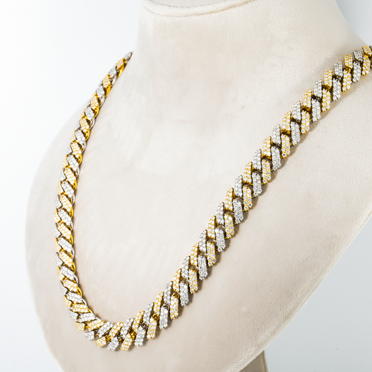 14K Yellow Gold 12mm Round Diamond Cuban Link Chain 44.12ct