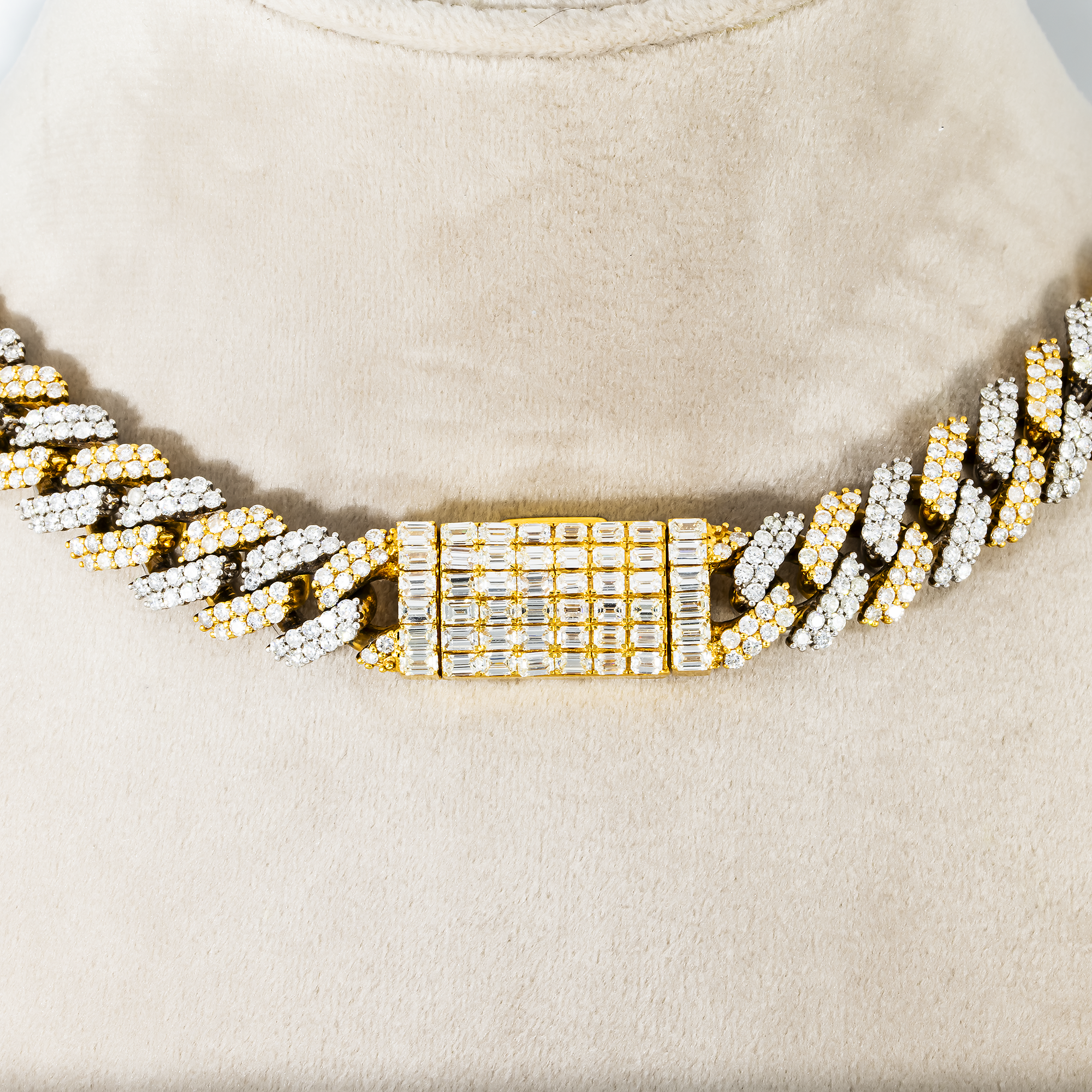 14K Two Tone 12Mm Round & Emerald Diamond Cuban Link Chain 44.12Ct Chains
