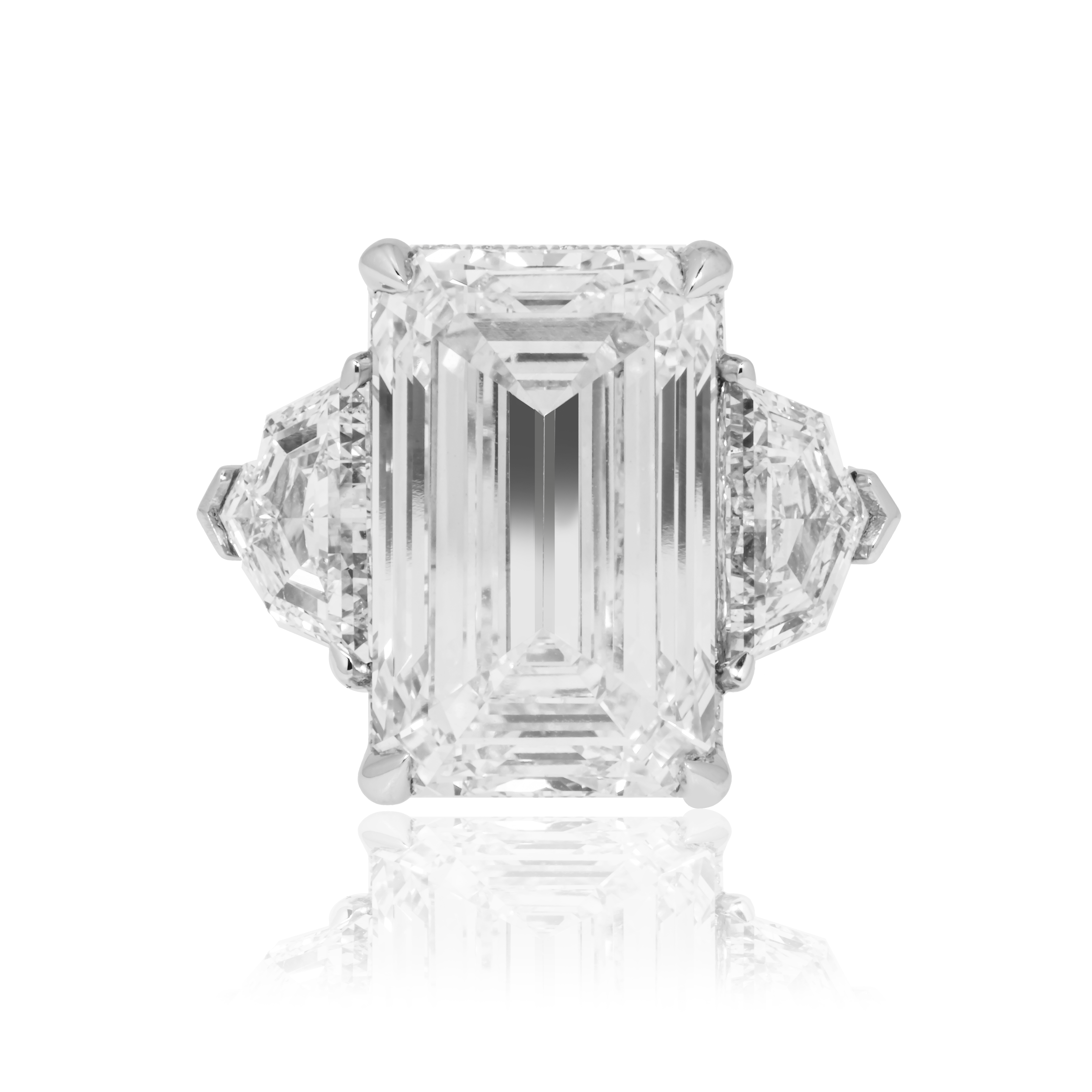 Platinum 14.07Ct Emerald Cut Triple Diamond Engagement Ring 18.08Ctw Bridal