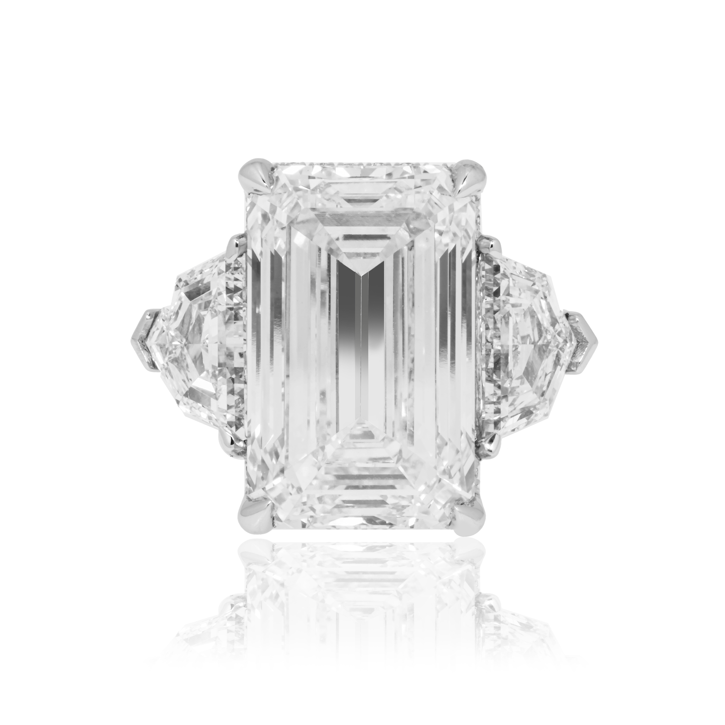 Platinum 14.07ct Emerald Cut Triple Diamond Engagement Ring 18.08ctw