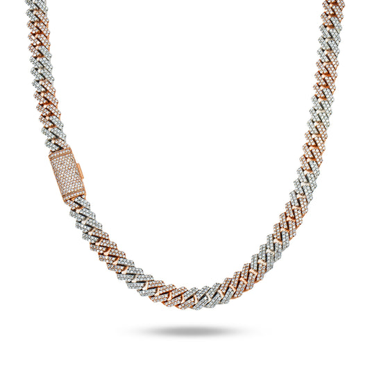 14K Two Tone 11mm Round Diamond Cuban Link Chain 22.0ct